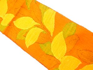 手織り真綿紬　枝葉模様織り出し　名古屋帯